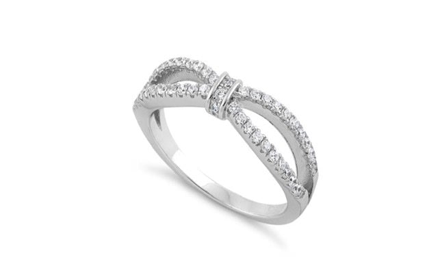 Sterling silver center tied CZ ring