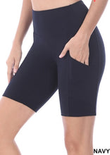 Load image into Gallery viewer, Navy Blue Yoga Shorts with Pockets
