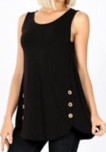 Plus-size Black Tank with Button Accents