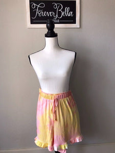 Blush/Yellow tie-dye lounge shorts-Plus size
