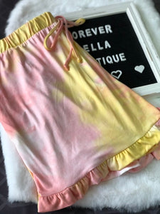 Blush/Yellow tie-dye lounge shorts-Plus size