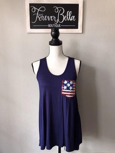 Navy Tank with Sequin Flag