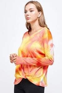 Tie-dye waffle front knot top