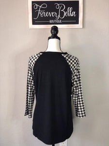 Black Checkered Sleeve Top