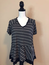 Load image into Gallery viewer, Black &amp; White Stripe V-Neck Babydoll Top
