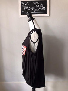 Black Sleeveless top with Flag-Plus size
