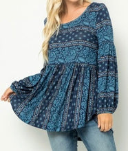 Load image into Gallery viewer, Navy Boho Babydoll Top
