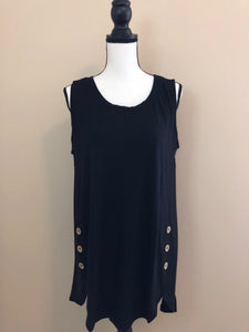 Plus-size Black Tank with Button Accents