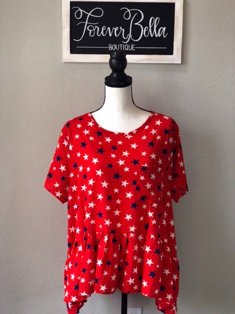 Red Star Top with Ruffles-Plus size