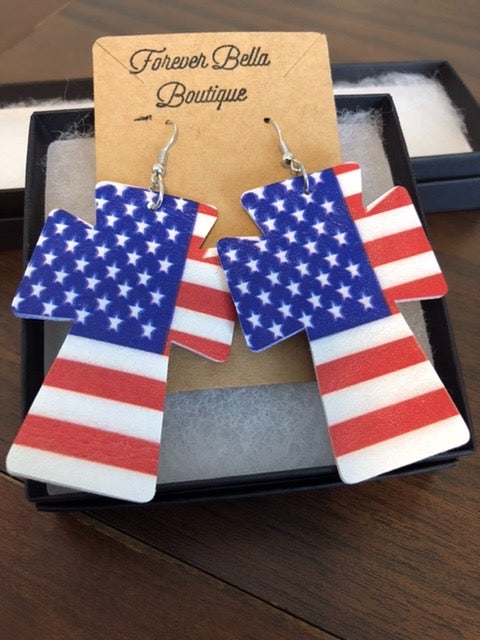 American Flag Cross Earrings