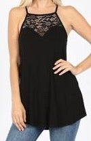Black Halter Top with Lace Detail