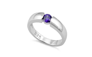 Sterling silver CZ amethyst channel ring