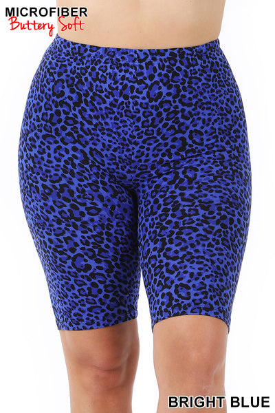 Blue Animal Print Legging Shorts-Plus Size