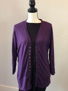 Purple Snap Button Cardigan-Plus size