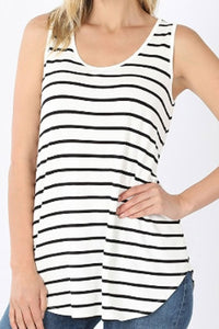 Ivory and Black striped Tank Top