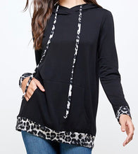 Load image into Gallery viewer, Black Leopard accent Hoodie-Plus Size
