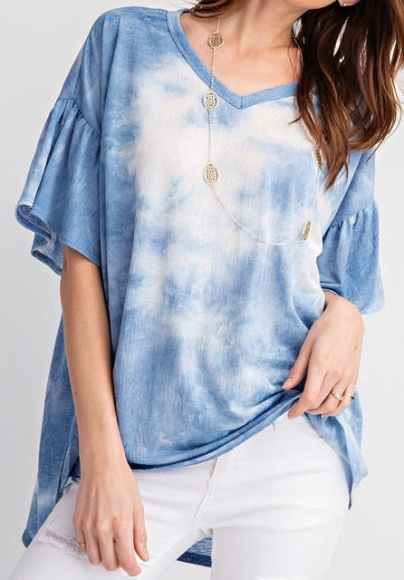 Tie-dye ruffle sleeve top