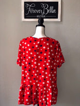 Load image into Gallery viewer, Red Star Top with Ruffles-Plus size

