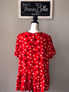 Red Star Top with Ruffles-Plus size