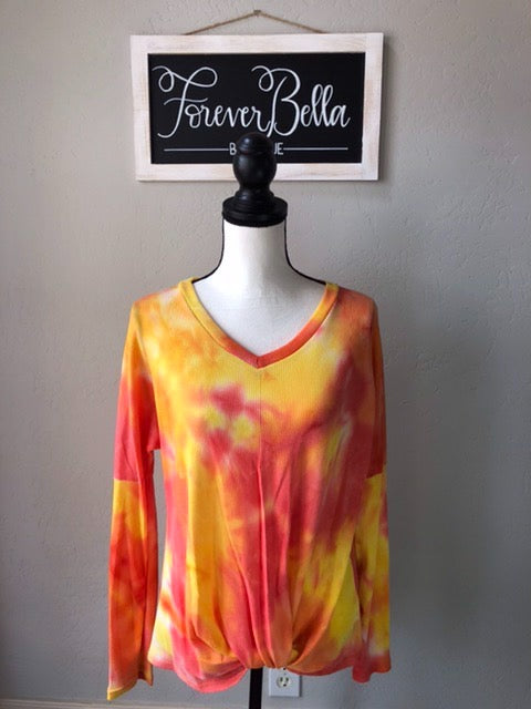 Tie-dye waffle front knot top