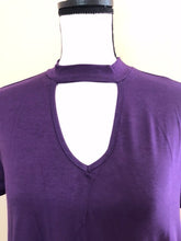 Load image into Gallery viewer, Purple Short Sleeve Choker Neck Top
