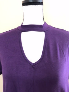 Purple Short Sleeve Choker Neck Top