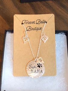 Silver Fur Mama Necklace Set
