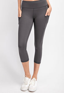 Charcoal Gray Capri Leggings with Side Pockets